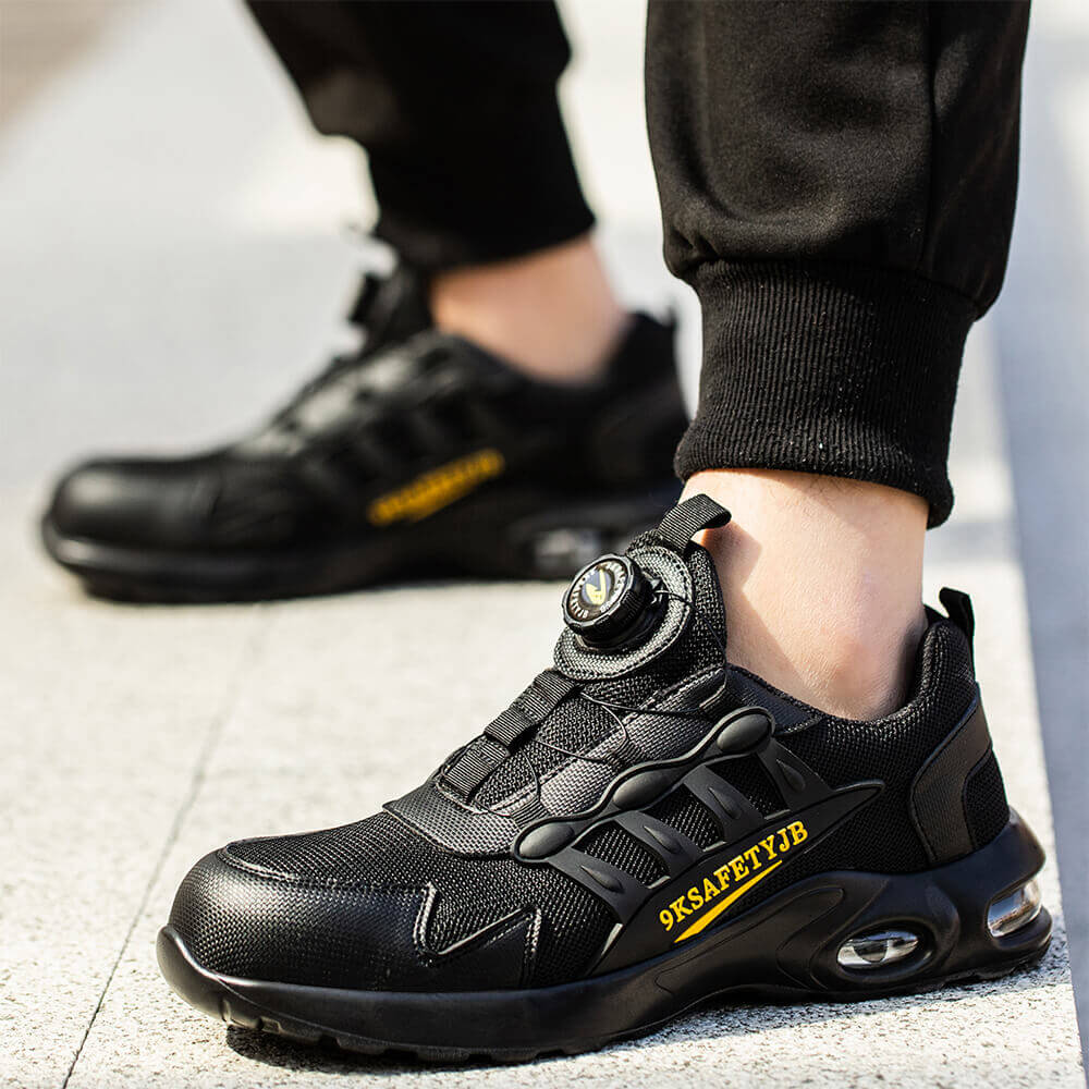 Black swivel Buttons work shoes for men, Shoe profile drawing