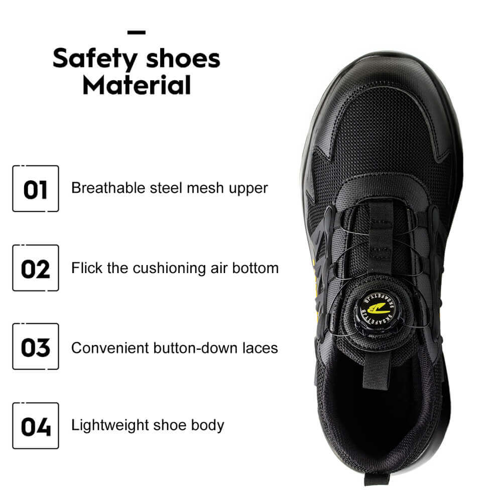 Black swivel Buttons work shoes for men, Structure display
