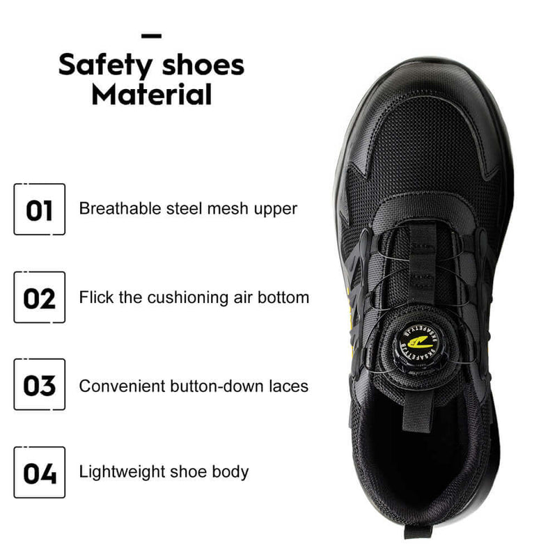 Black swivel Buttons work shoes for men, Structure display