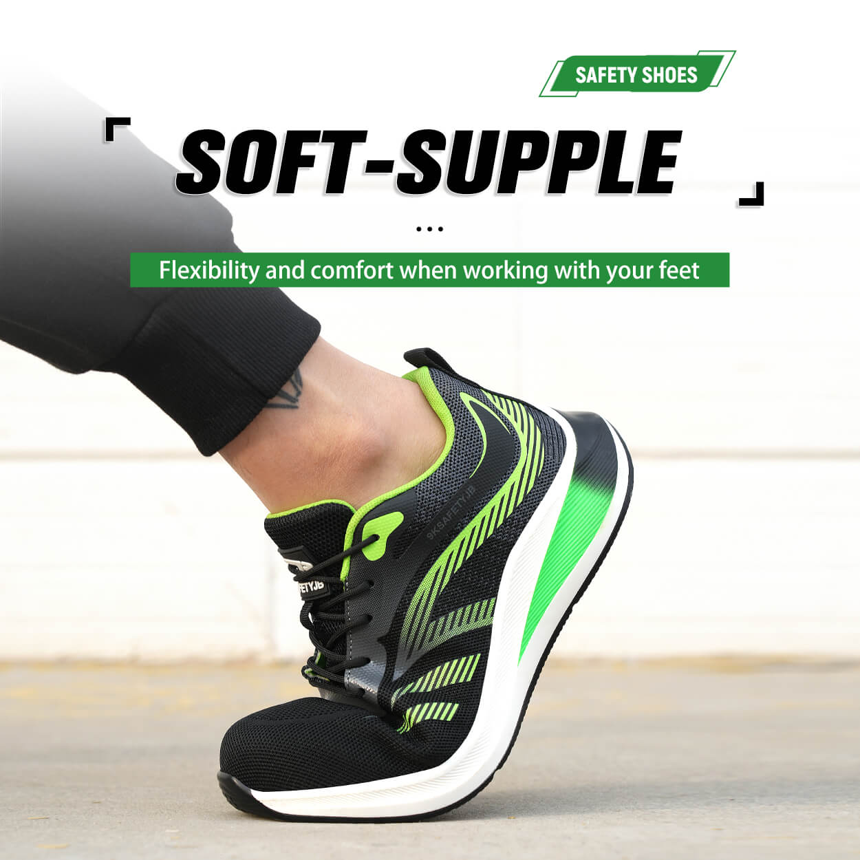 Green Lightweight Safety Shoes Fashion Safety Shoes Sneaker Style